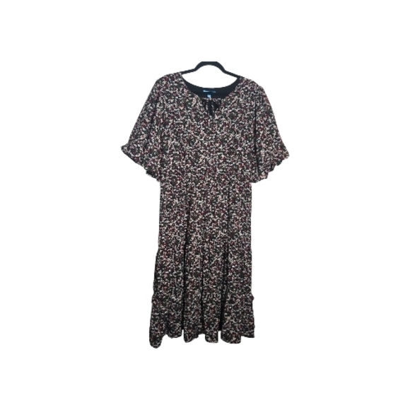 Draper James Dresses & Skirts - Draper James XL Black Floral Tiered Fit And Flare Midi Dress Elbow Puff Sleeves